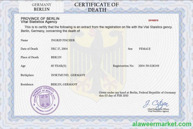 Germany death certificate PSD template, completely editable